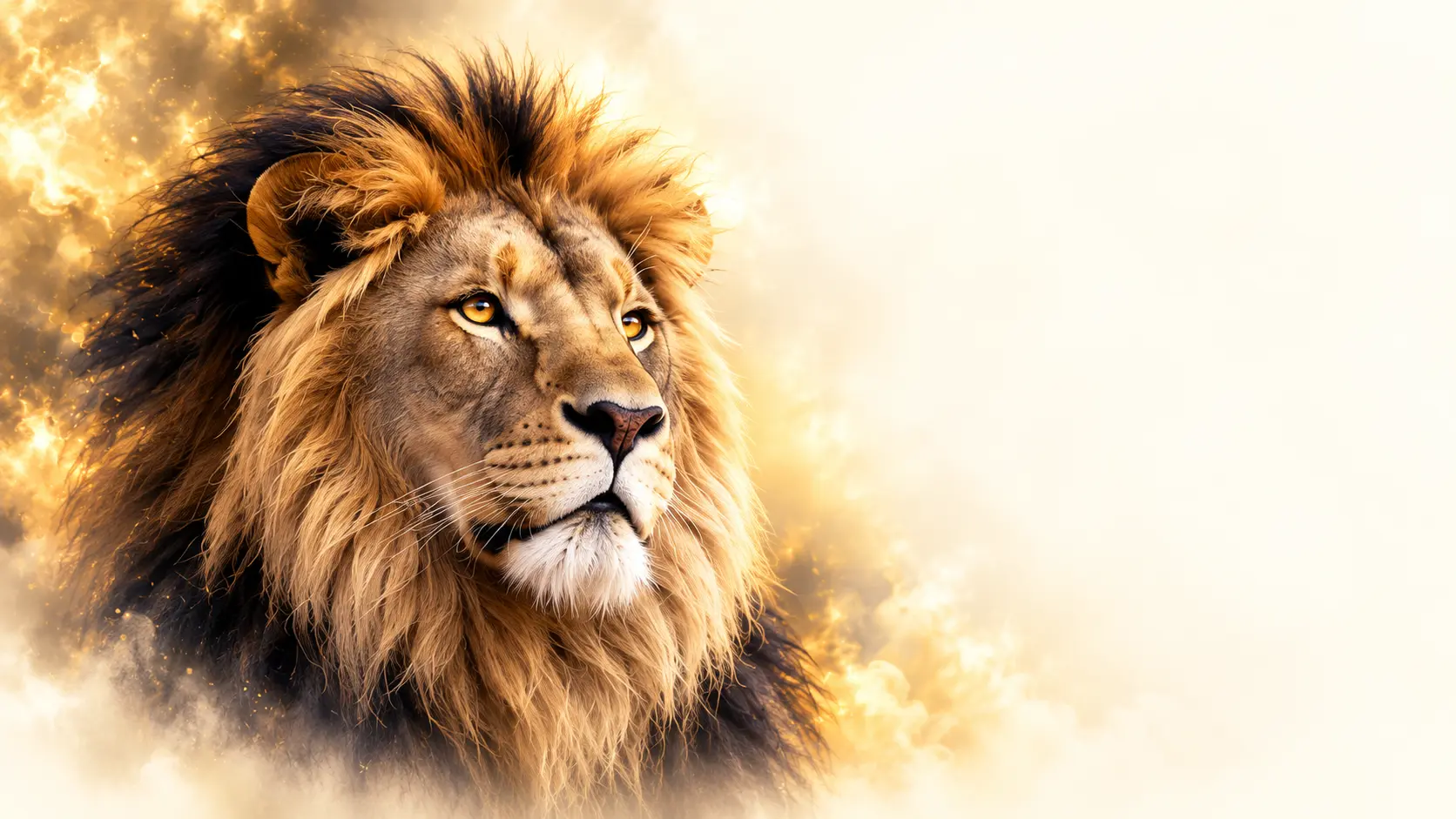 Calm lion with gold and charcoal lighting