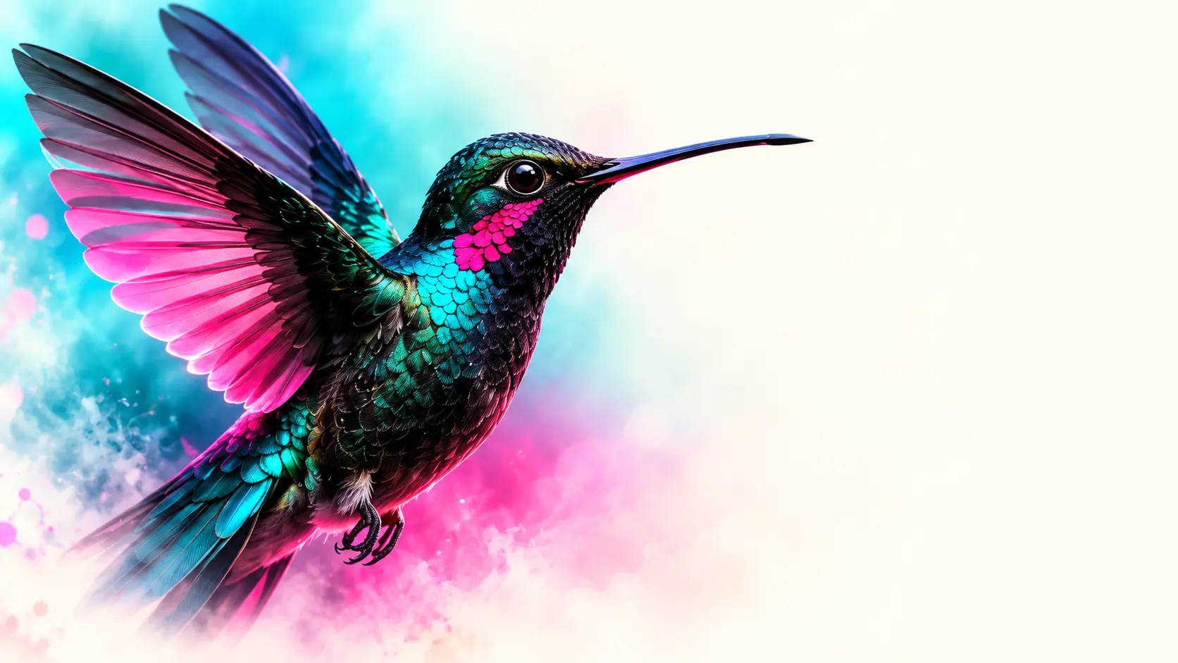 Cyan and pink hummingbird mascot