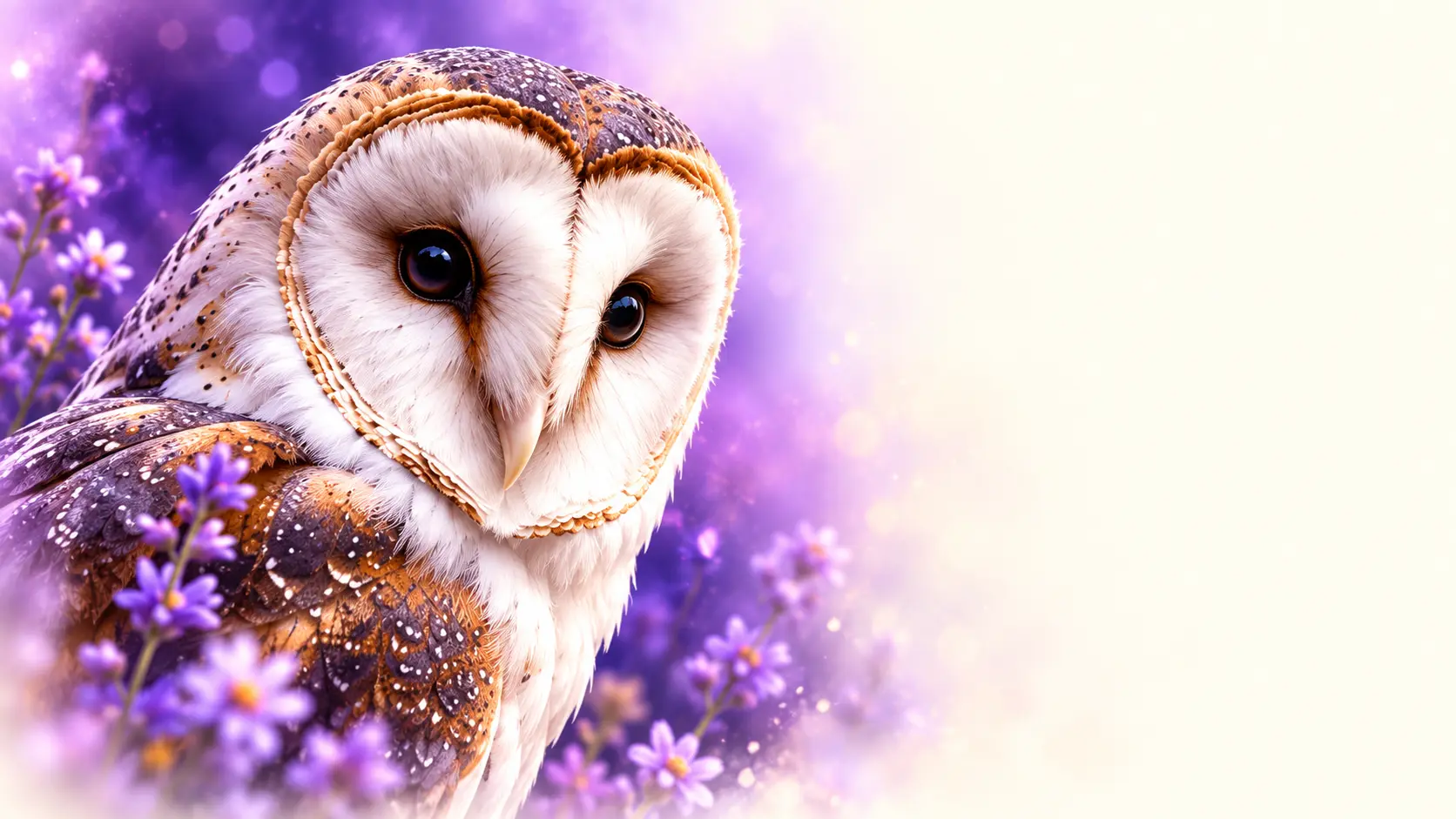 Friendly owl surrounded by purple light